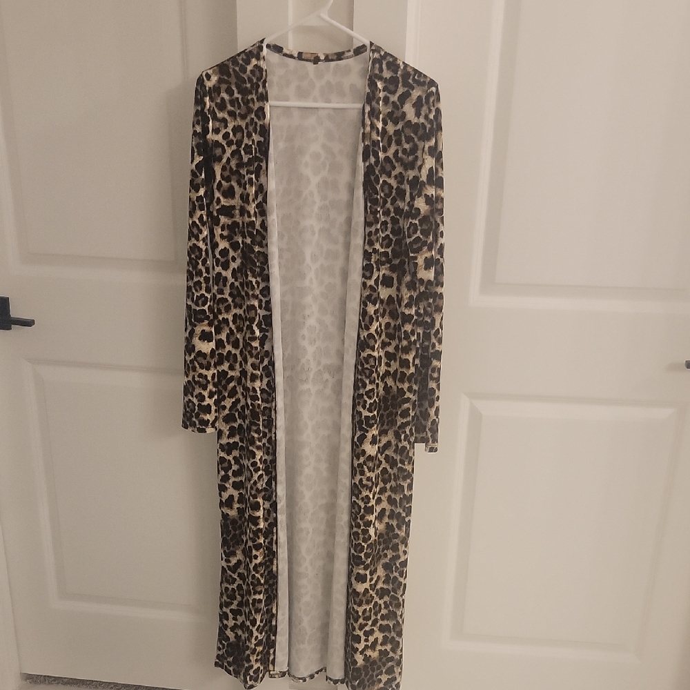 Medium-Leopard Print Women's Long Cardigan